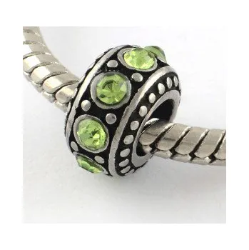 Materiál na výrobu šperku Korálek váleček se světle zelenými kamínky chirurgická ocel (1 ks)