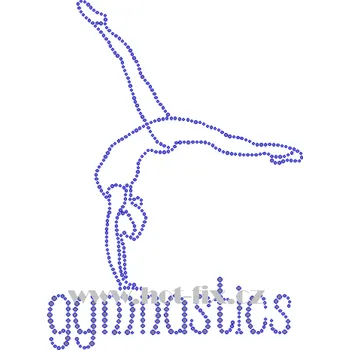 C156 - gymnastka a nápis gymnastics nažehlovací aplikace na textil z hot-fix kamenů, rozměry cca 15,5x21,2cm barva: kameny barva 101 Crystal /stříbrná