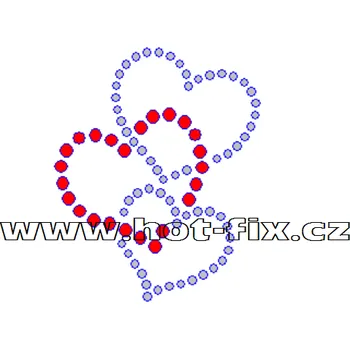 SB025 - tři srdíčka hot-fix kamínková nažehlovačka na textil, rozměry cca 4,4x5,5cm barva: polobroušené kameny barva 101 Crystal /stříbrná a 103 Siam /červená
