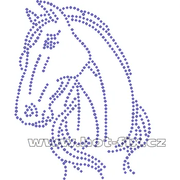 ZK013 - kůň nažehlovací hot-fix kamínková aplikace na textil, rozměry cca 10,8x14,3cm barva: kameny barva 101 Crystal /stříbrná