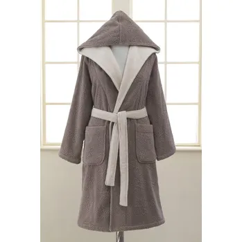 Dámský župan Dámský krátký župan LEAF s kapucí - Hnědá, S, Soft Cotton