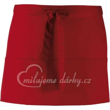 Kuchyňská zástěra červená krátká kuchyňská / barmanská bavlněná zástěra do pasu s kapsami