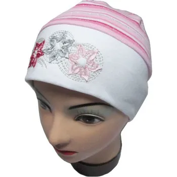 Čepice vel.52,54-Dívčí podzimní/jarní čepice Rockino - růžovo-bílá