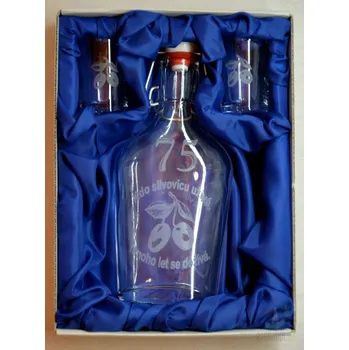 Malá sada láhev pískovaná Butylka dva panáky 0,2l 75let