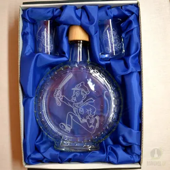 Souprava pískovaná láhev budík+2 panáky Policie