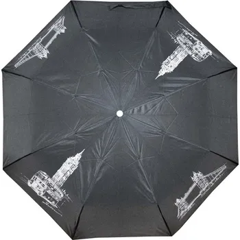 Deštník Černý skládací mechanický dámský deštník s motivem Londýna