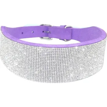 Vojenské psí známky Fialový semišový obojek se zirkony vel. S