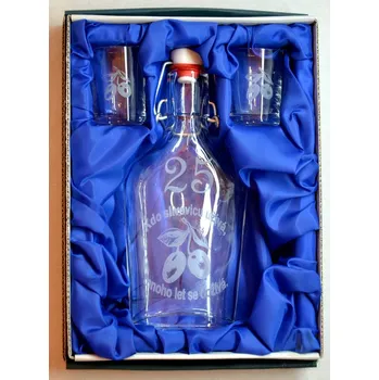 Malá sada láhev pískovaná Butylka dva panáky 25 let 0,2l