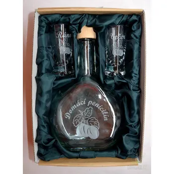 Malá sada láhev pískovaná Butylka dva panáky 0,5l Domácí penicilin