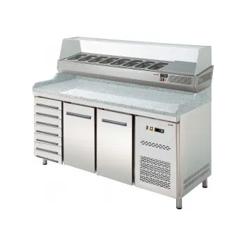 Lednice Pizza stůl chladící s vitrínou + šuplíky