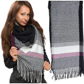 Šála Velký,teplý moderní šál s geometrickými vzory TC573 Barva: Černá, Velikost: Universal
