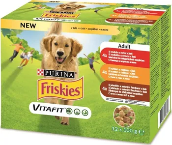 Krmivo pro psa Friskies Adult Dog multipack hovězí, kuře a jehněčí v želé 12 x 100 g