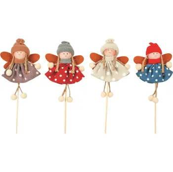 Vánoční dekorace Anděl v puntíkatých šatech 11cm+špejle