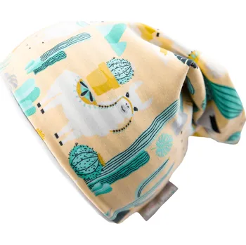 Čepice bavlněná oboustranná trpasličí čepice "lama žlutá"