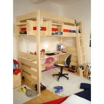 Dětská postel horní spaní masiv MONSTR VB + pracovní deska (horní spaní z masivu MONSTR VB + pracovní deska)