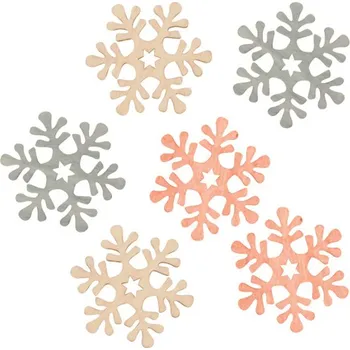 Vánoční dekorace ANDĚL Vločky dřevěné přírodní 6 cm, 6ks