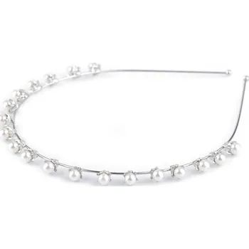 Čelenka Kovová svatební/společenská čelenka s bílými perličkami