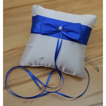 Svatební dekorace Šatoli.cz Bílo - modrý polštářek pod prstýnky s mašlí