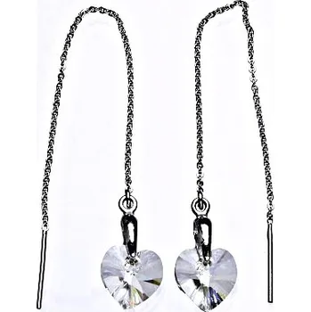 Náušnice Stříbrné řetízkové protahovací náušnice se Swarovski čirým krystalem,srdce,NŘ 1313