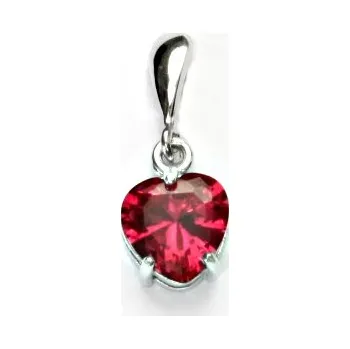Šperk Stříbrný přívěsek, srdce, zirkon rubín, srdíčko ze stříbra, P 1358