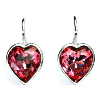 Náušnice Stříbrné náušnice se Swarovski krystalem rose, srdce, srdíčko, NK 1396