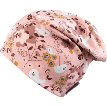 Čepice růžová oboustranná kytičkovaná čepice