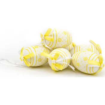 Zahradní dekorace Vajíčka závěsná pvc 6ks/6cm bílá/žlutá (HEA-17S0672/6/Y)