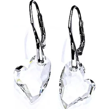 Náušnice Stříbrné náušnice se Swarovski čirými krystaly, srdce 17 mm, NK 1295