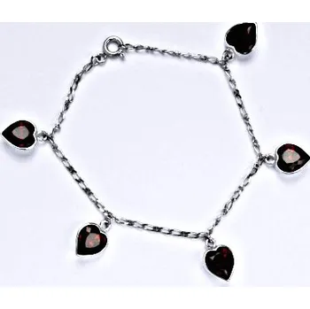 Náramek Stříbrný náramek se Swarovski krystaly siam, srdce, R 1396