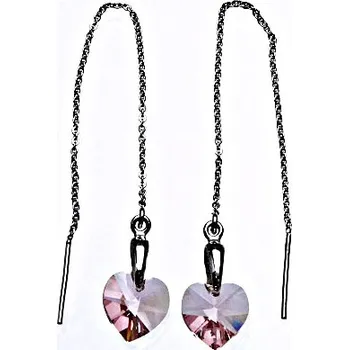 Náušnice Stříbrné řetízkové protahovací náušnice se Swarovski krystalem light rose,srdce,NŘ 1313