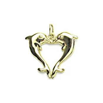 Přívěsek Zlatý přívěsek, delfín srdce, žluté i bílé zlato - P 378 (Zlatí delfíni )