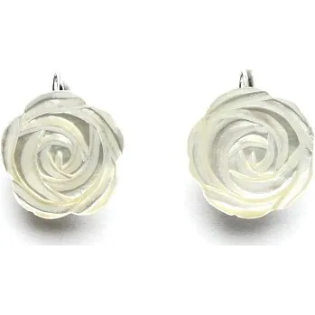 Náušnice Stříbrné náušnice, přírodní bílá perleť, růžička 16 mm, NK 1298