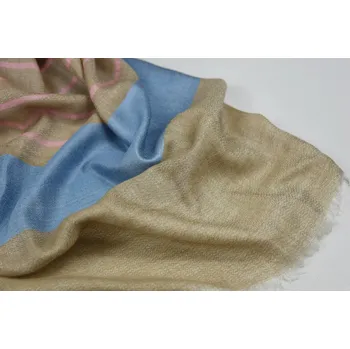 Šála Vlněná vzorovaná šála - s širokým modrým a tenkými růžovými pruhy