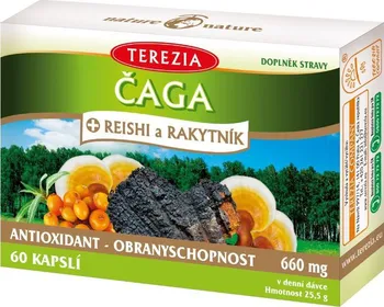 Přírodní produkt Terezia Company Čaga + Reishi a Rakytník 660 mg 60 cps.