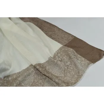 Šála Vlněná vzorovaná šála - smetanová a tmavě hnědá se vzorem Jamawar