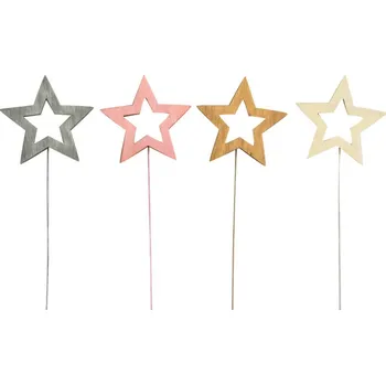 Vánoční dekorace Dřevěná hvězda 8 cm + drátek, zápich, 1ks