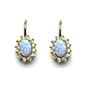 Náušnice Zlaté náušnice Kate, sv. modrý syntetický opál, čiré zirkony, žluté zlato, NK 1480