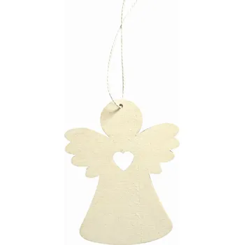 Vánoční dekorace Dřevěný anděl závěsný 8 cm, bílý, 1ks