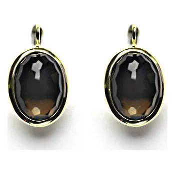 Náušnice Zlaté náušnice, přírodní kámen záhněda šachovnice, žluté zlato - NK 1454 (záhněda 14x10 mm)