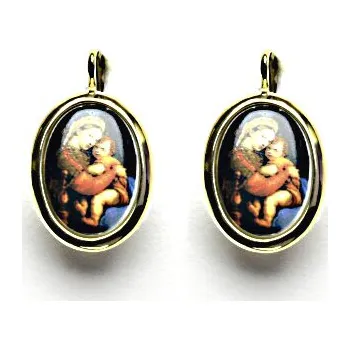 Náušnice Zlaté náušnice, Madonna Della Seggiola, skleněná madonka, M-8, žluté zlato, NK 1454 (medailon 14x10 mm)