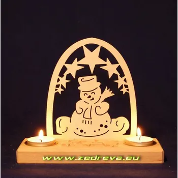 Vánoční dekorace Svícen - Sněhulák v oblouku 1 svíčka