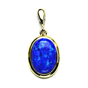 Přívěsek Zlatý přívěsek, syntetický tmavě modrý opál , žluté zlato - P 1454/22 (opál 14x10 mm)