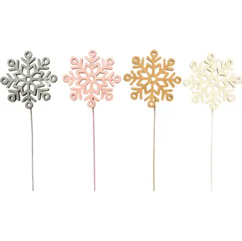 Dřevěná vločka 8 cm + drátek, zápich, 1ks