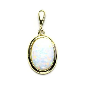 Přívěsek Zlatý přívěsek, syntetický bílý opál, žluté zlato - P 1454/22 (opál 14x10 mm)