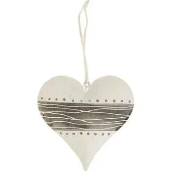 Dekorace - srdce plechové bílá s šedou