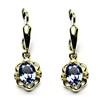 Náušnice Zlaté náušnice, synt. tmavý akvamarin, žluté zlato, NK 1140/20