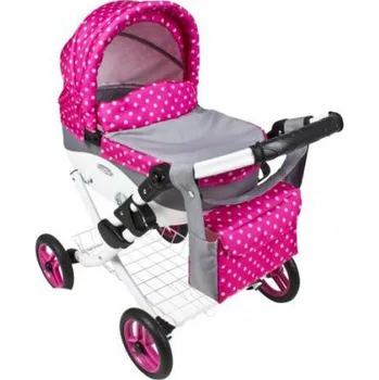 Kočárek pro panenku KNORR Kočárek pro panenku Mína 08 šedá-růžový puntík