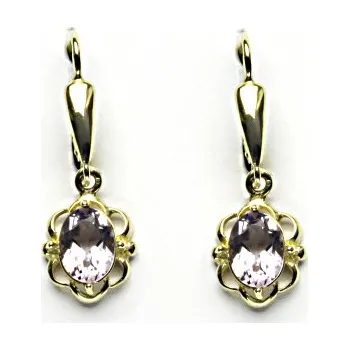 Náušnice Zlaté náušnice, přírodní světlý ametyst, žluté zlato, NK 1140/20