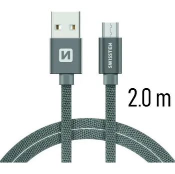 Datový kabel DATOVÝ KABEL SWISSTEN TEXTILE USB / MICRO USB 2,0 M ŠEDÝ