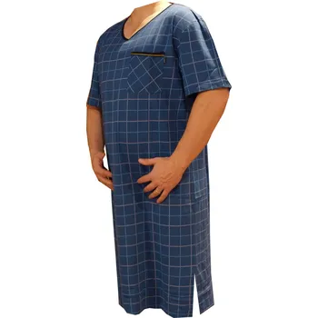 Pánská noční košile xcena Noční košile bavlněná krátký rukáv s kapsičkou modrá M